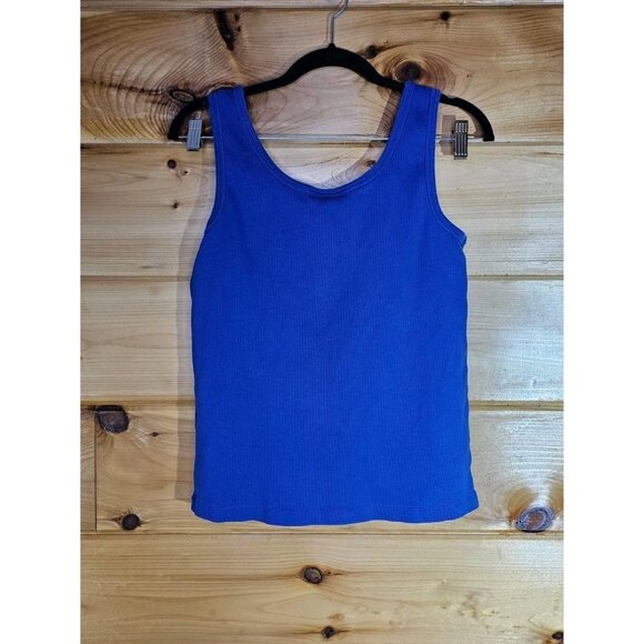 LAUREN RALPH LAUREN Womens Size Medium BLUE COTTON RIBBED KNIT -TANK TOP - Picture 8 of 9